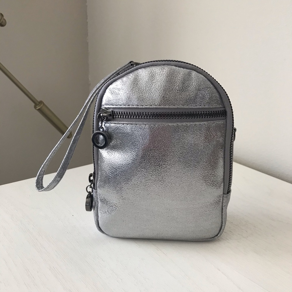 NWT Mini Silver Wristlet and Crossbody Bag